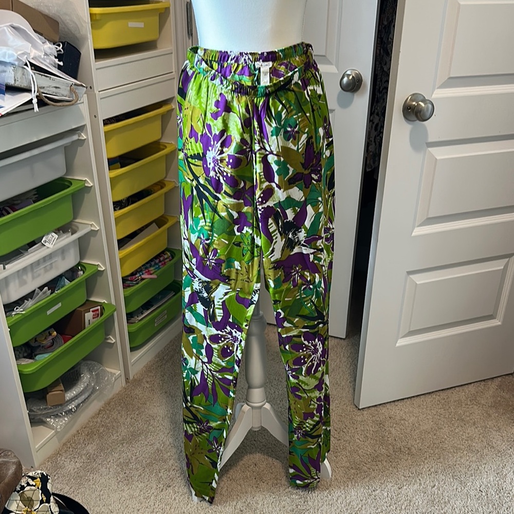 Lagaci Green and Purple Joggers with Artistic Print